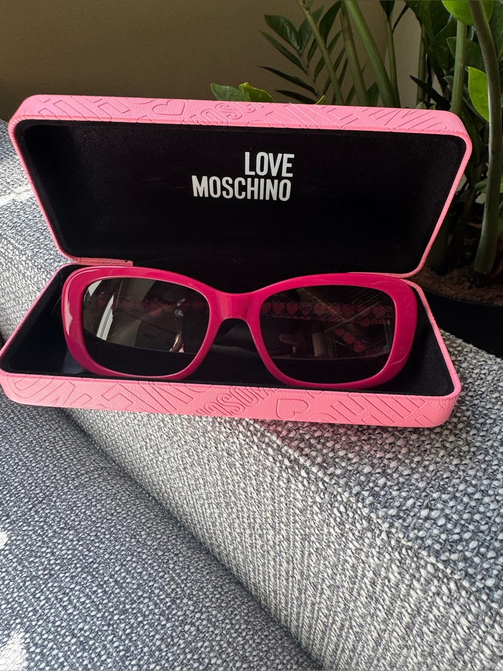 Love Moschino Hot Pink Rectangular Women's Sunglasses with Pink Case